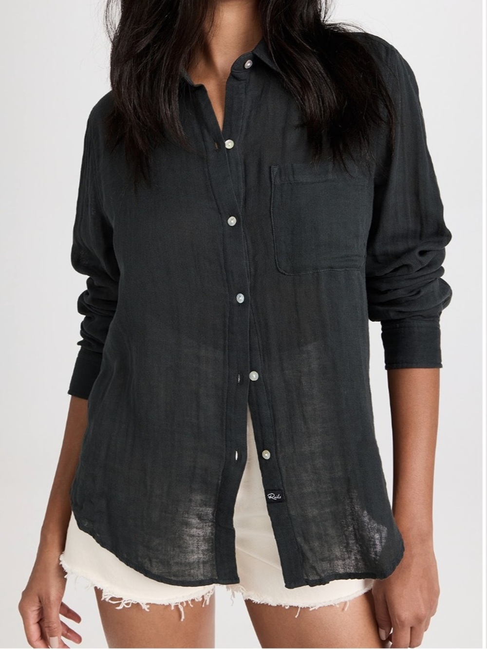 Rails Black Button-Down Shirt Ellis  Gauze Top Cotton Long Sleeve Women Size S